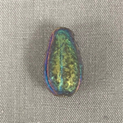 Czech Glass Melon Drop Bead - Antique Silver AB with Etched Finish - each