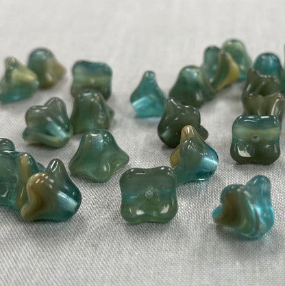 5x8mm Bell Flower - Green and Brown - qty 25