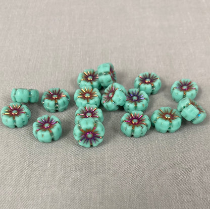 9mm Hibiscus Flower - Tea Green with AB - qty 16