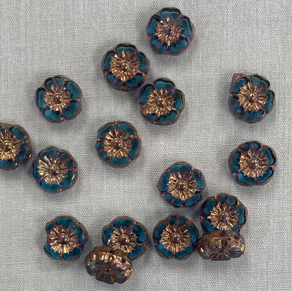 9mm Hibiscus Flower - Pale Blue with Copper - qty 16