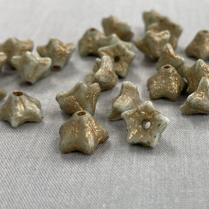 5x8mm Bell Flowers - Gray and gold with an Etched Finish