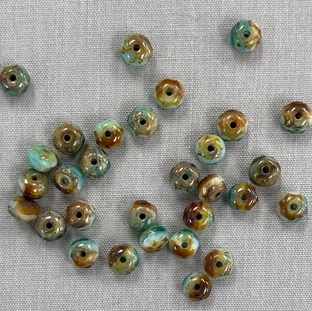 5x3mm Rondelle - Pacific Blue, Amber, and White Picasso