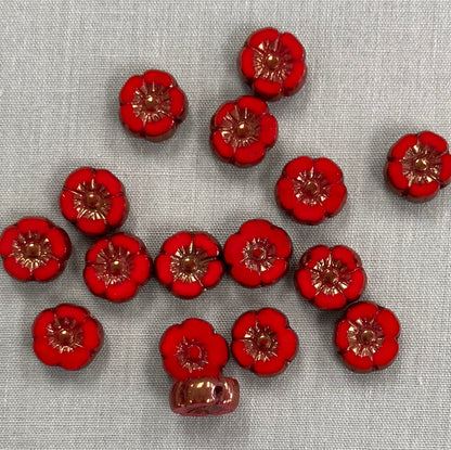 9mm Hibiscus Flower - Scarlet Red with Bronze - qty 16
