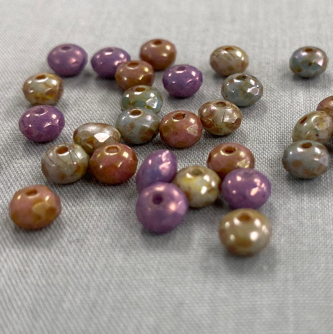 5x3mm Rondelle - Grape, Apricot, Stone, and Sage Picasso