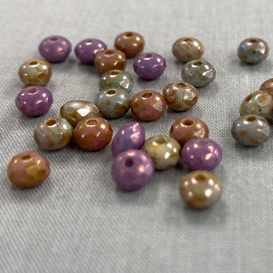 5x3mm Rondelle - Grape, Apricot, Stone, and Sage Picasso