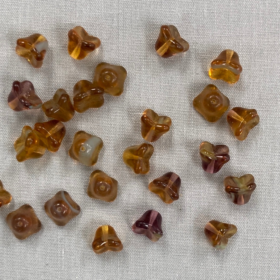 5x8mm Bell Flower - Amber with Turquoise - qty 25