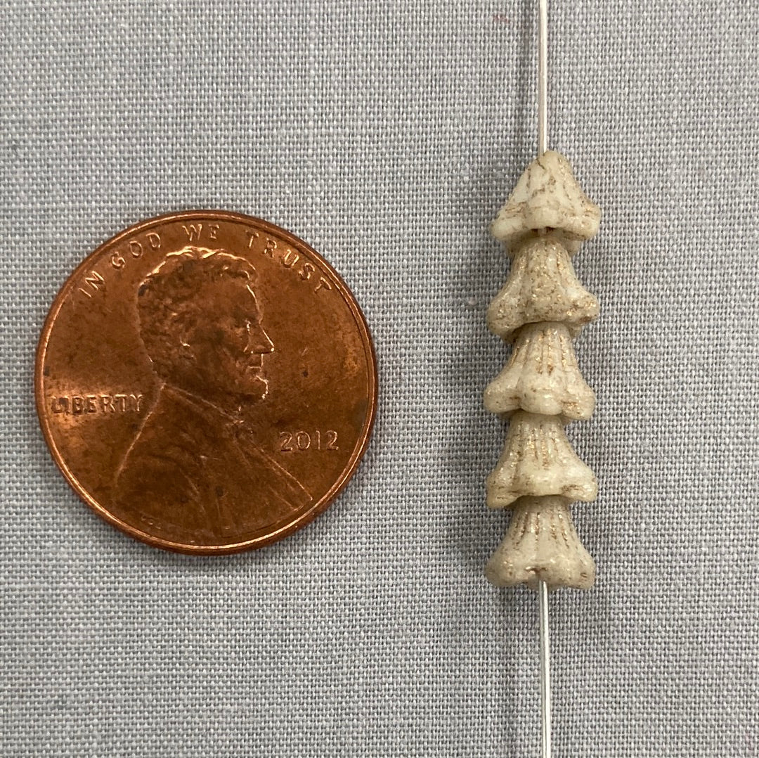 5x6mm Bell Flowers - Ivory and Gold with Etched Finish