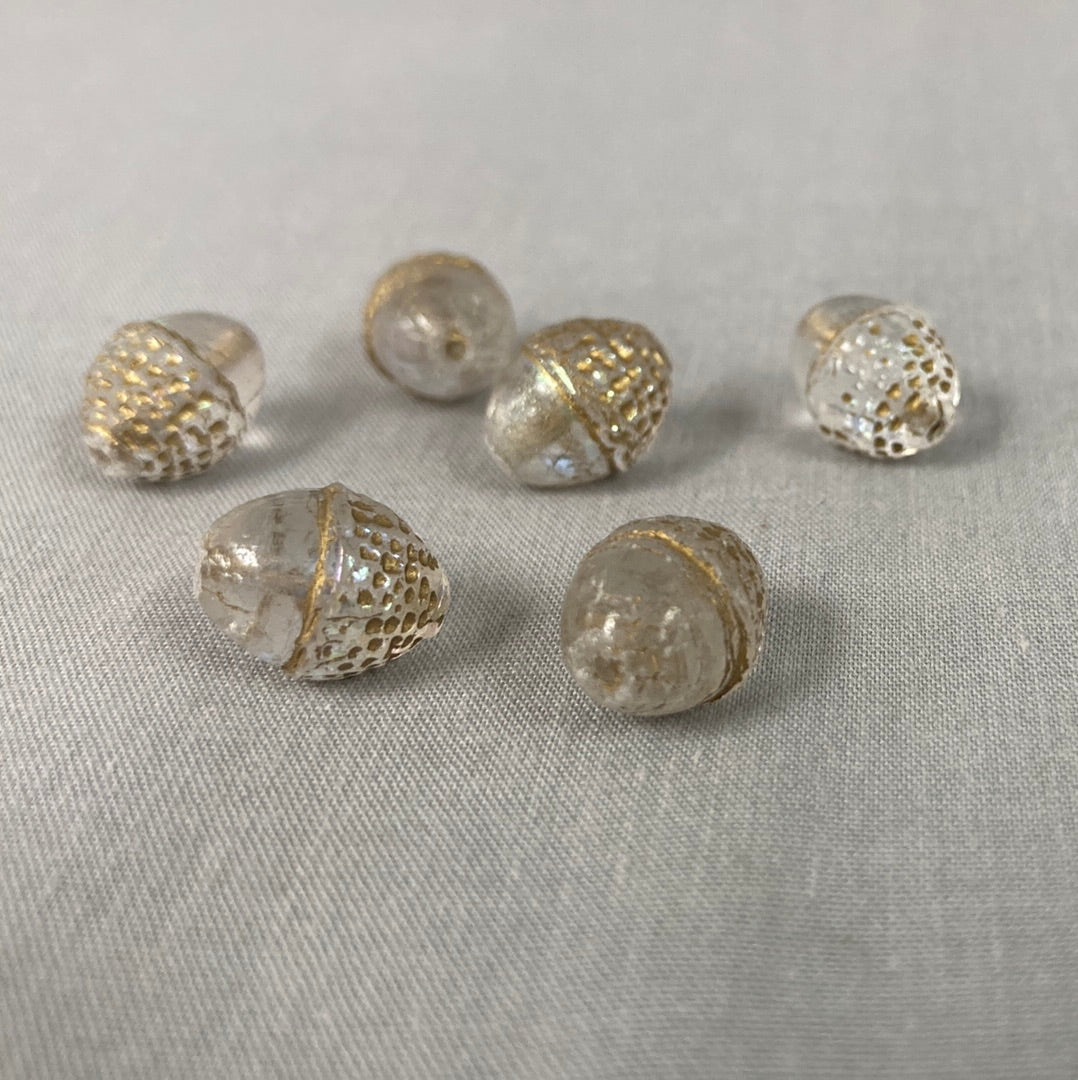 Czech Glass Acorn Bead - Clear AB with Gold  - each