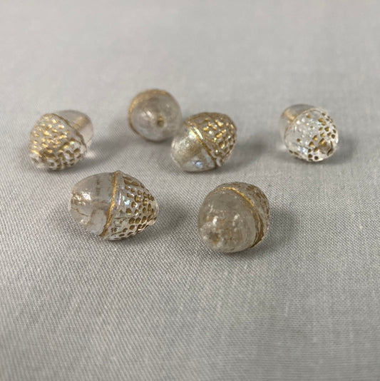 Czech Glass Acorn Bead - Clear AB with Gold  - each
