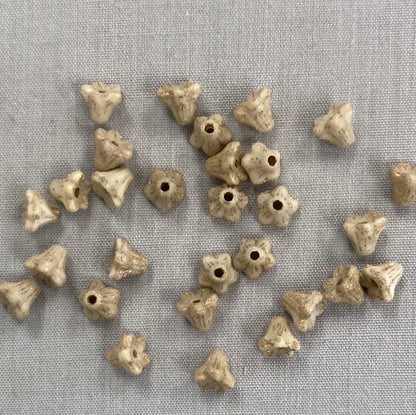 5x6mm Bell Flowers - Ivory and Gold with Etched Finish