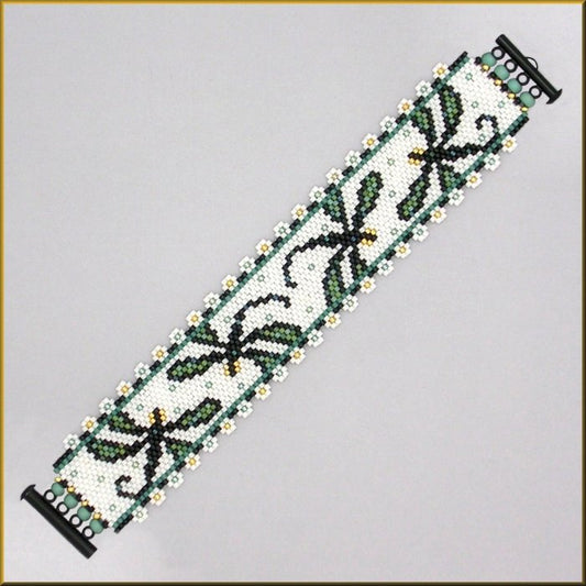Dragonfly Mint Chip Floral Bracelet Pattern - PDF