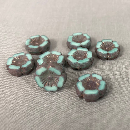 12mm Hibiscus Flower - Blue/Green - qty 8