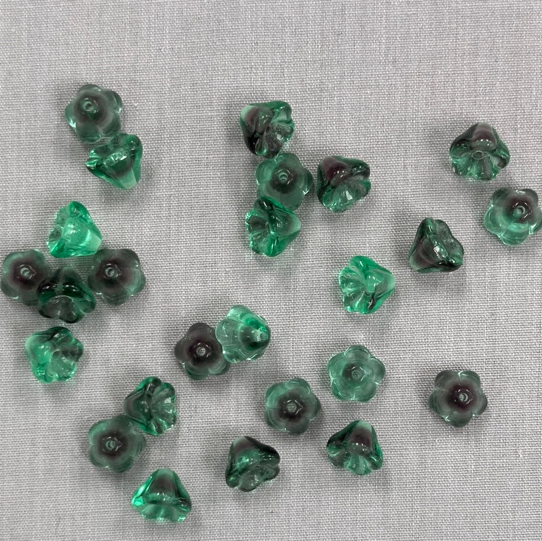 5x8mm Bell Flower - Green and Black - qty 25