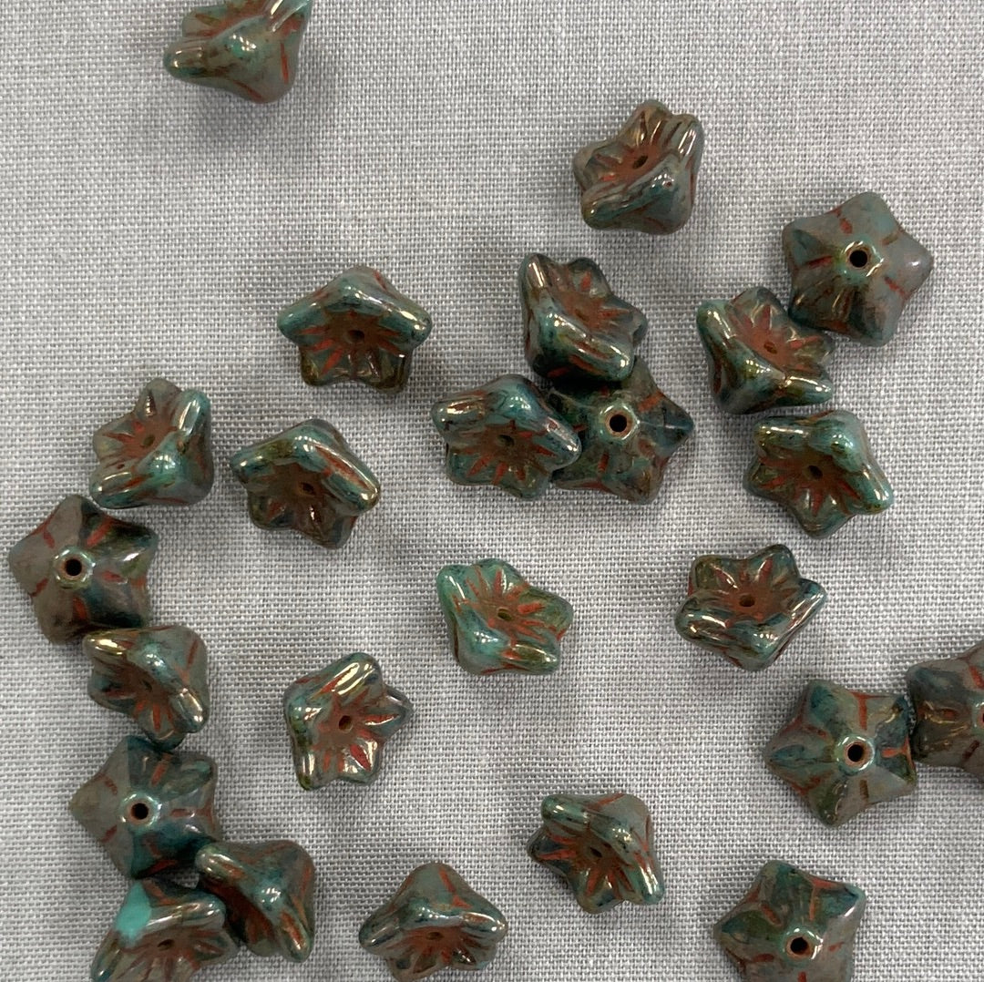 5x8mm Bell Flowers - Sea Green with Bronze