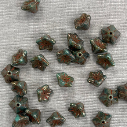 5x8mm Bell Flowers - Sea Green with Bronze