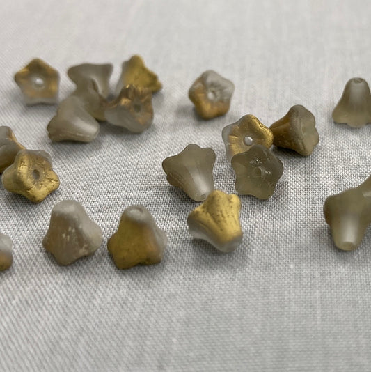 5x6mm Bell Flower - Matte Gray/Gold - qty 25