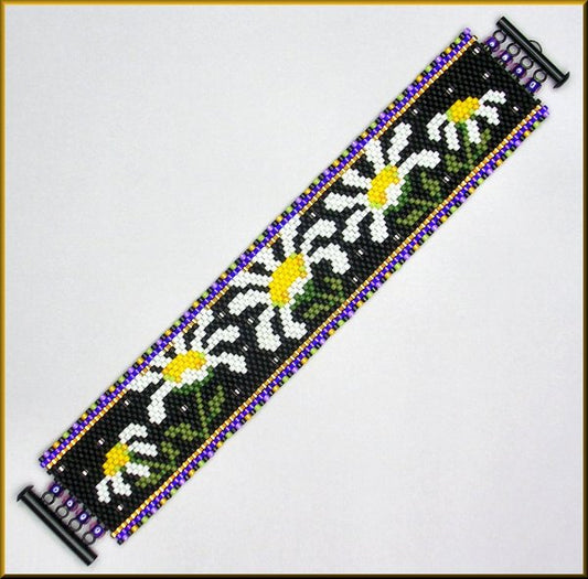 Field of Daisies in Black Bracelet Pattern - PDF
