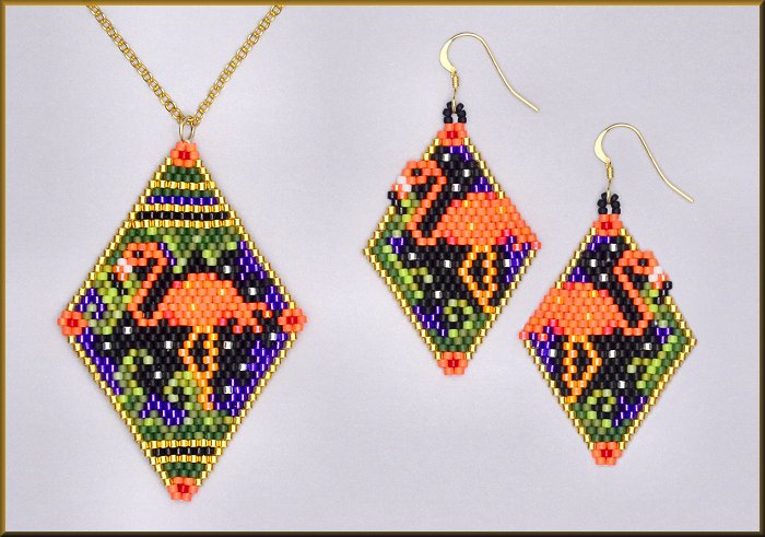 Flamingo Jungle Pendant and Earring Pattern - PDF