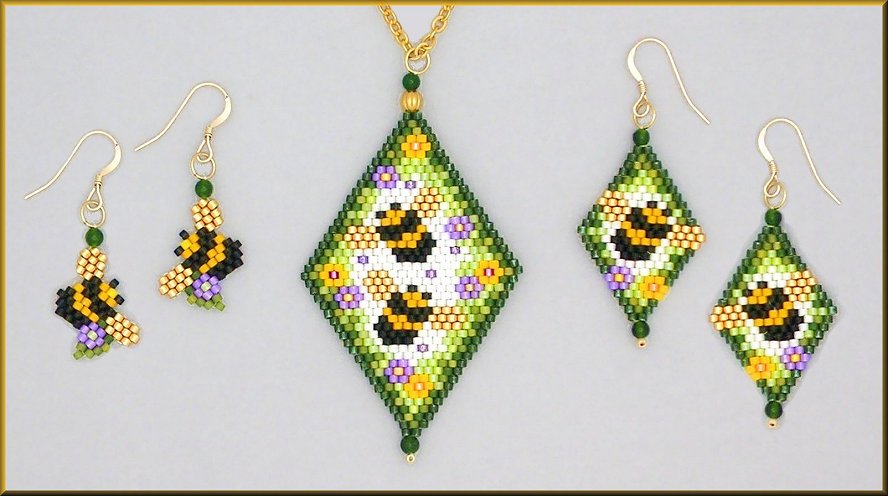 Honey Bee Springtime Pendant and Earring Pattern - PDF