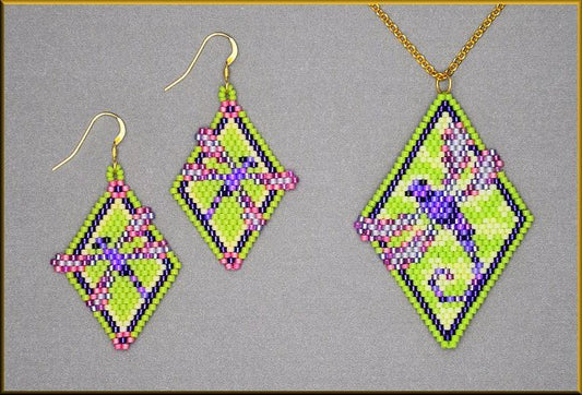 Lime Time Dragonfly Pendant and Earring Pattern - PDF