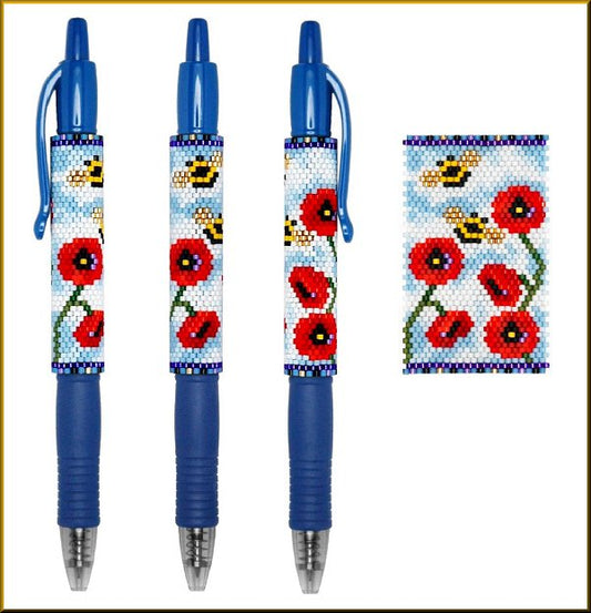 Poppy Field of Bees Pen Wrap Pattern - PDF