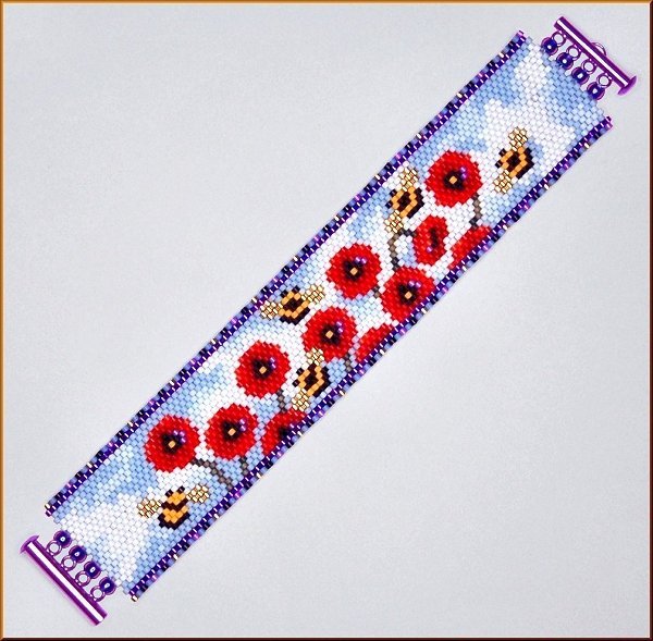 Poppy Field of Bees Bracelet Pattern - PDF