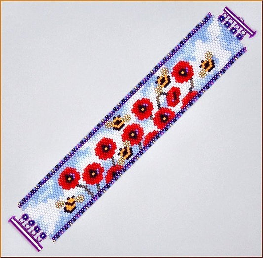 Poppy Field of Bees Bracelet Pattern - PDF
