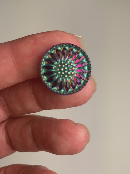 Daisy Button -  Volcano with a Turquoise Wash and Silver Accents