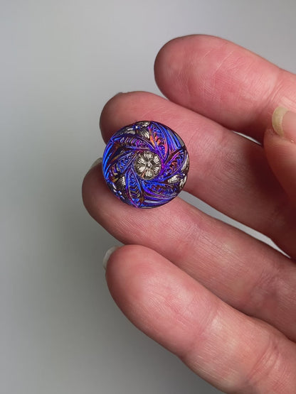 Flower and Leaves Button - Volcano with Silver Accents