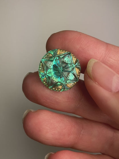 Gem Button - Seafoam Green with Gold Accents