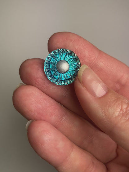 Collarette Flower Button - Medium Sky Blue with Grey Accents