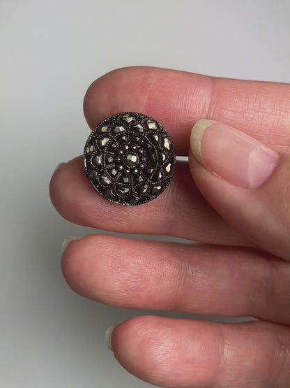 Mandala Button - Black with Silver Accents
