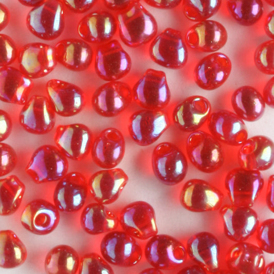 Fringe Bead, Transparent Rainbow Red - 10 grams