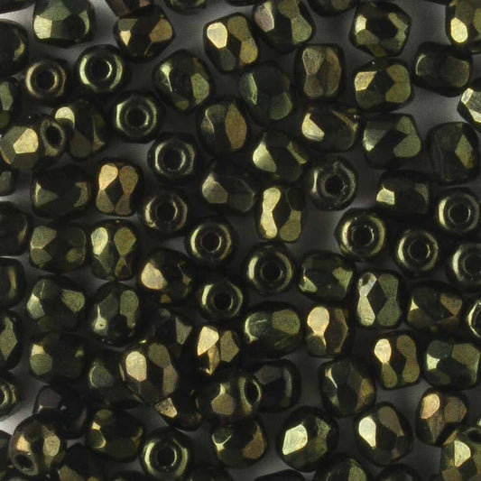 3mm Round Fire Polish Metallic Dark Green - 100 beads