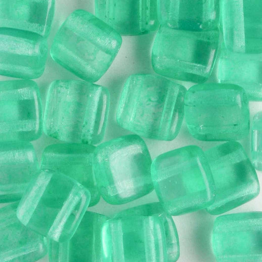 2 Hole Tile Transparent Green - 25 beads