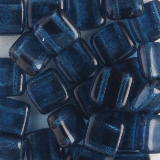 2 Hole Tile Transparent Blue - 25 beads