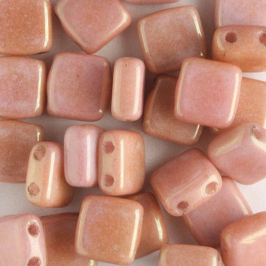 2 Hole Tile Luster Pink - 25 beads