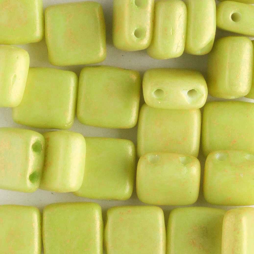 2 Hole Tile Sueded Chartreuse - 25 beads