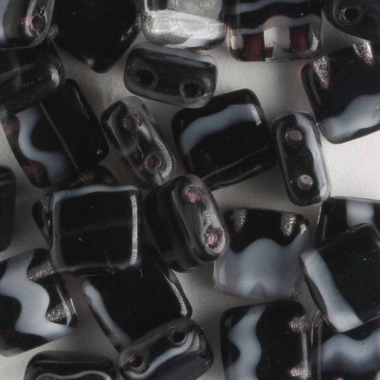 2 Hole Tile Black/White - 25 beads