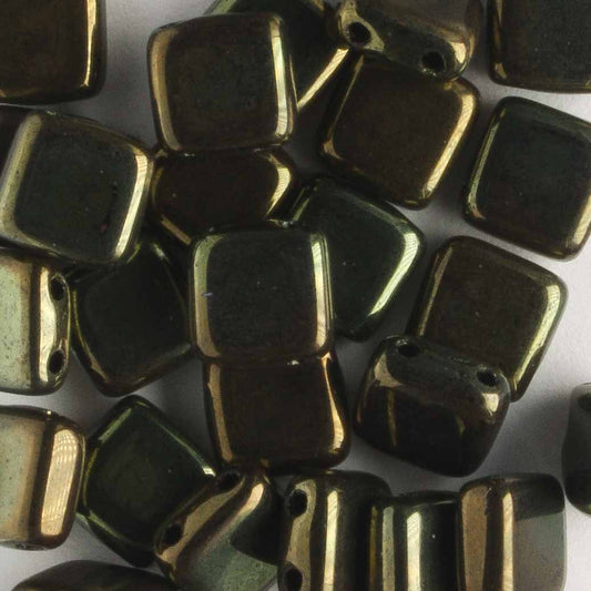 2 Hole Tile Metallic Olive - 25 beads