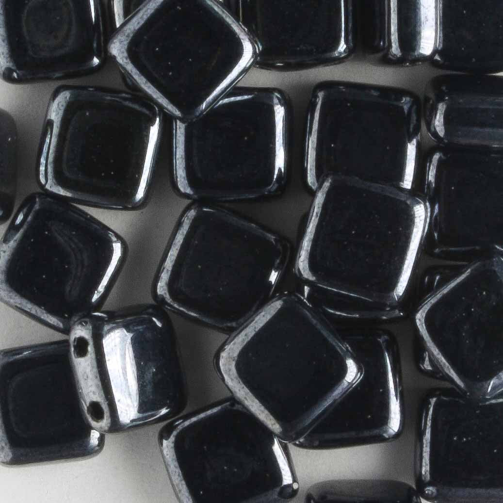 2 Hole Tile Hematite - 25 beads