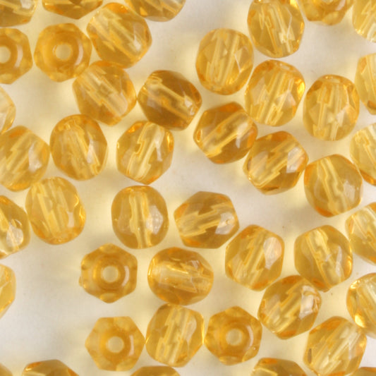 4mm Round Fire Polish Medium Amber - 100 beads