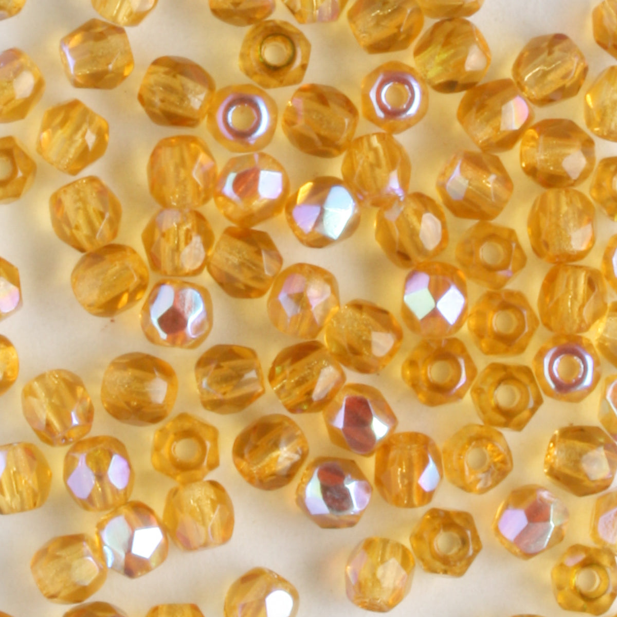 3mm Round Fire Polish Amber AB - 100 beads