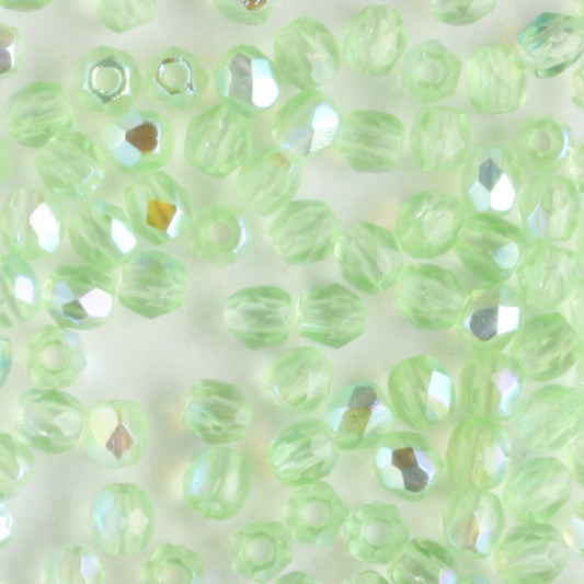 3mm Round Fire Polish Peridot Green AB - 100 beads