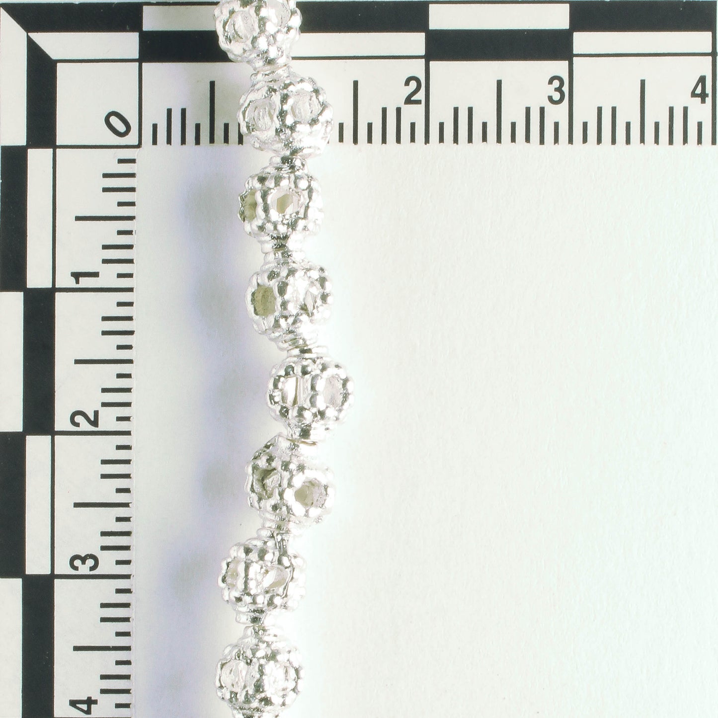 Pewter Beads, Silver Plated - 8" Strand