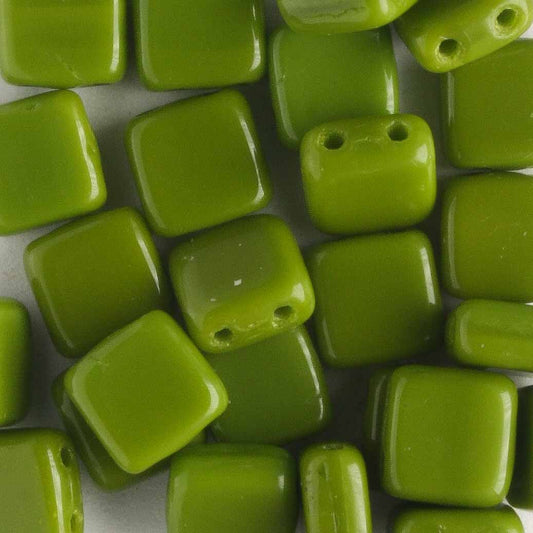 2 Hole Tile Opaque Olive - 25 beads