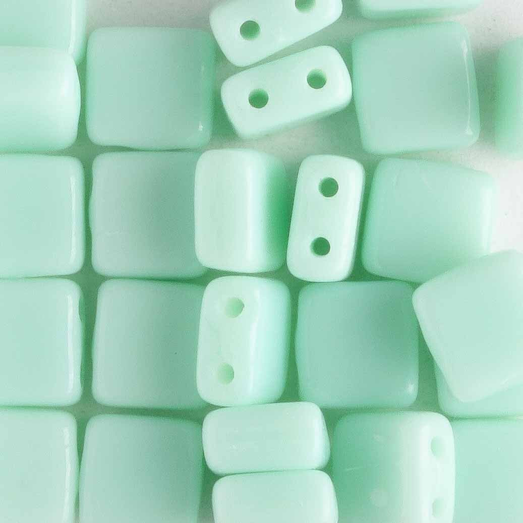 2 Hole Tile Pale Turquoise - 25 beads