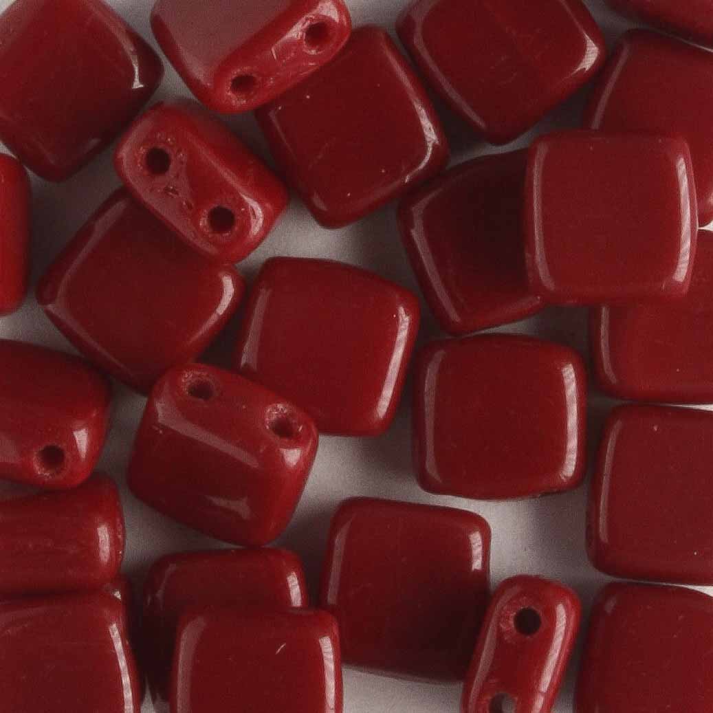 2 Hole Tile Opaque Red - 25 beads