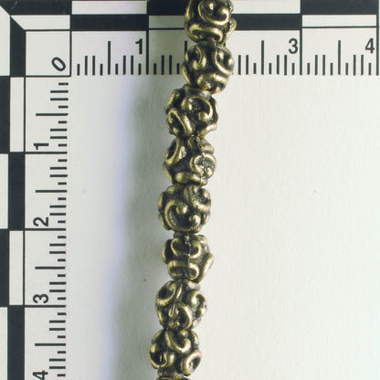 Pewter Beads, Brass Plated - 8" Strand