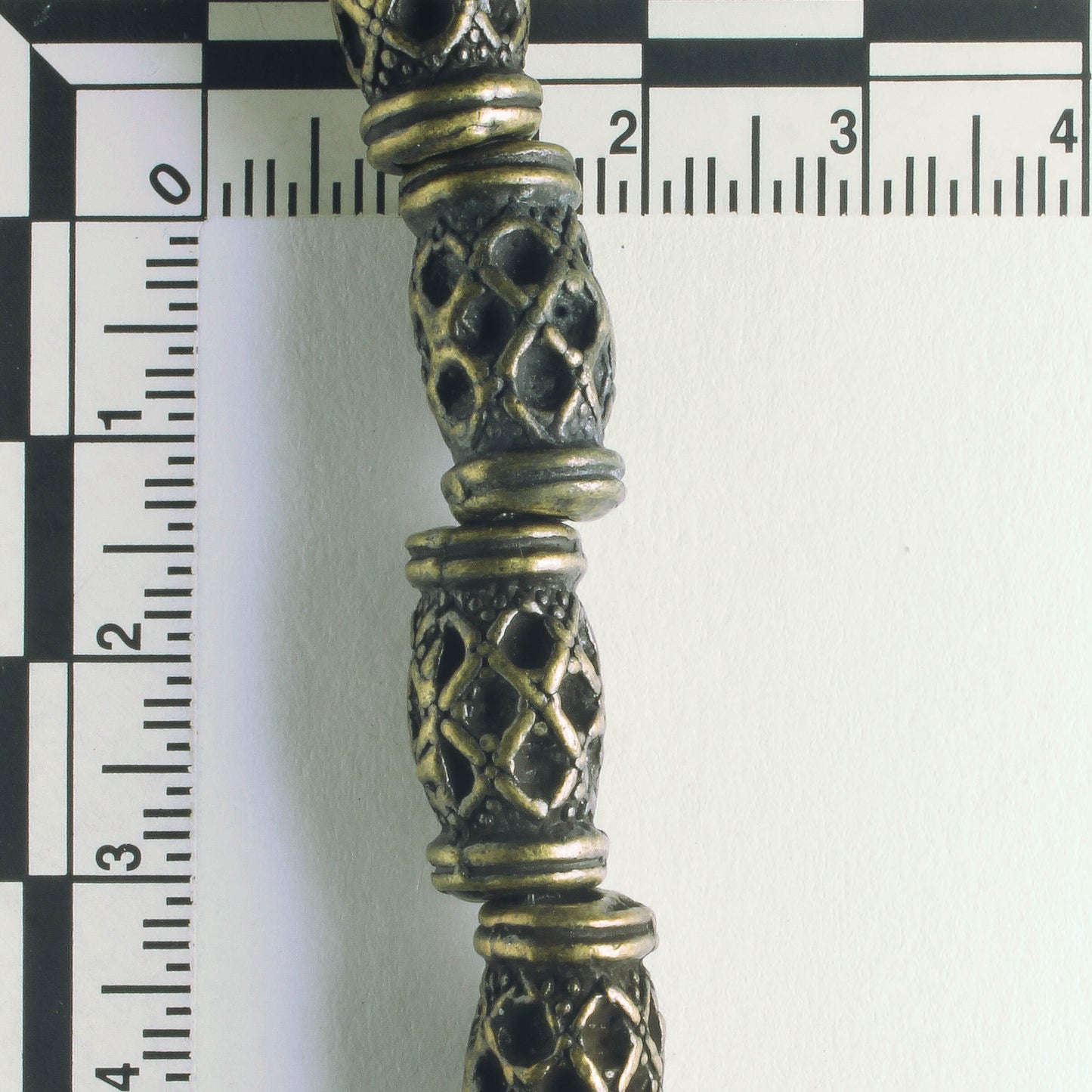 Pewter Beads, Brass Plated - 8" Strand